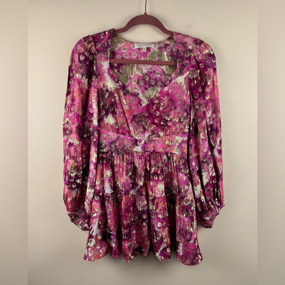 LoveShackFancy Willis Metallic Mini Dress in Pre-Dawn Sky